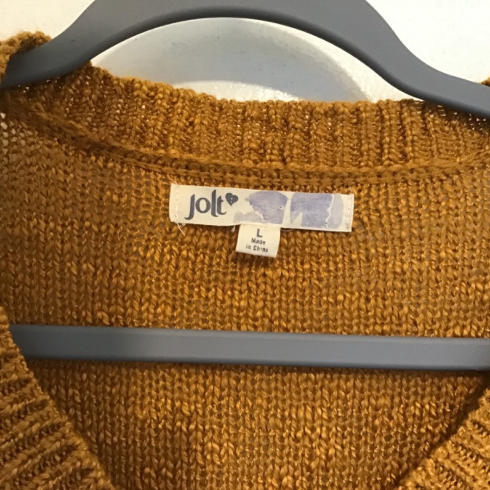 Jolt Women’s Gold V-Neck Sweater Side Ties Size Large - Picture 2 of 7